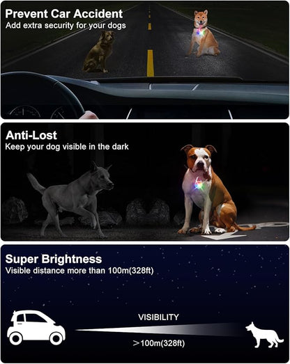 2 Pack Dog Collar Light, 4 Modes Clip On Dog Lights for Night Walking, Glow in The Dark LED Pet Collar Charm, Rechargeable Pet Camping Essentials for Nighttime Running, Cycling, Hiking(White)