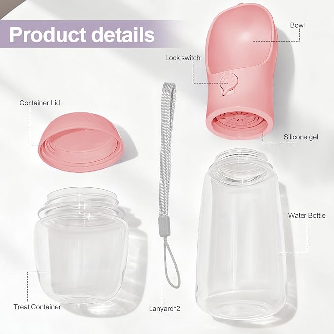 Dog Water Bottle, Portable Water Bottle with Food Container for Dogs Cat Pet Hiking Walking Travel Camping, Leak-Proof Dog Water Bowl Dispenser with Feeder Function Puppy Essentials