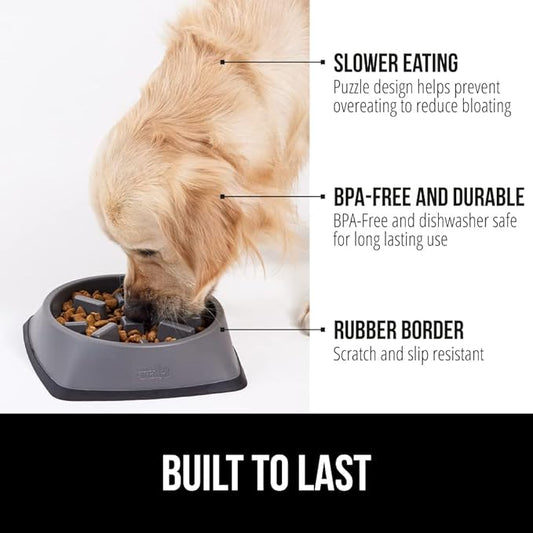 GORILLA GRIP Patented BPA Free Slow Feeder Dog Bowls, 4 Cup Interactive Puzzle Toy for Dogs and Cats Food Training Enrichment, Keeps Pets Busy and Prevents Puppy Overeating, Large Breeds, Gray
