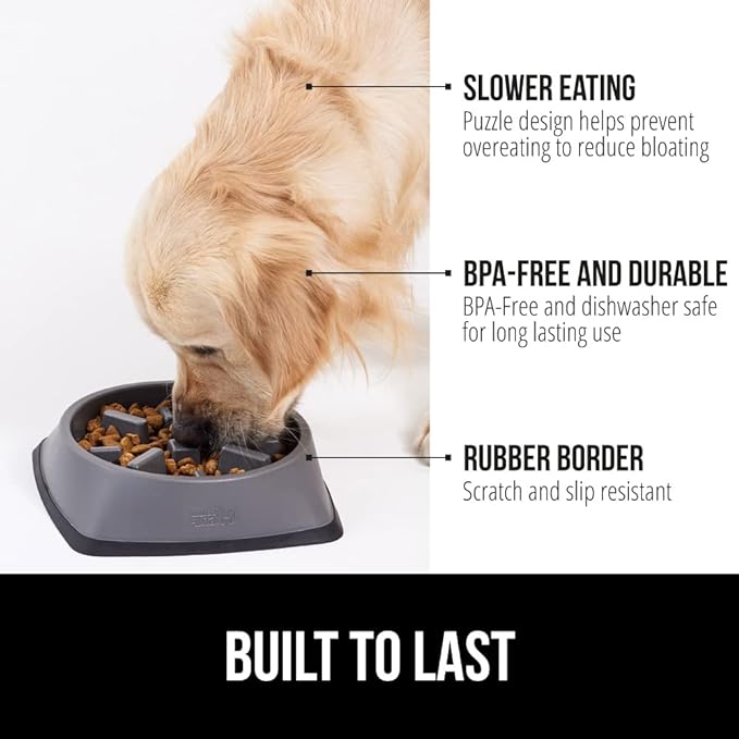 GORILLA GRIP Patented BPA Free Slow Feeder Dog Bowls, Interactive Puzzle Toy for Dogs and Cats Food Training Enrichment, Keeps Pets Busy and Prevents Puppy Overeating, Small Breeds, 1 Cup, Gray