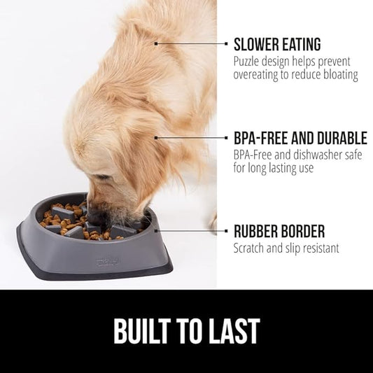GORILLA GRIP Patented BPA Free Slow Feeder Dog Bowls, Interactive Puzzle Toy for Dogs and Cats Food Training Enrichment, Keeps Pets Busy and Prevents Puppy Overeating, Small Breeds, 1 Cup, Gray