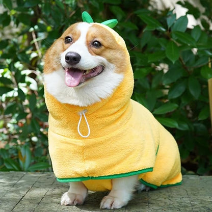 Dog Cute Drying Coat with Hood Soft Fast Drying Bathrobe Pajamas for Cats and Dogs (X-Large, Yellow)