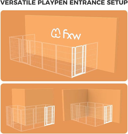 FXW Homeplus Unleashed Dog Playpen Designed for Indoor Use, 1 Add-on Gate, 40" Height for Medium and Large Dogs, White│Patented