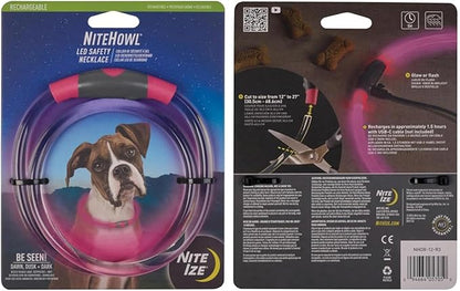 Nite Ize NiteHowl Rechargeable LED Safety Necklace - Dog Light for Dog-Walking Gear - Weather-Resistant Design - 5 Hours Runtime - Cut to Fit from 12” to 27” - Tie Dye Pink