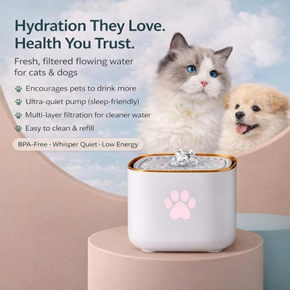 Cat Water Fountain, Water Fountain for Dogs, Indoor Water Dispenser, 3L Automatic Cat Water Dispenser, Quiet Motor, Holds Water for 10 Days – Cute Pink Design