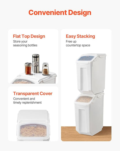 VEVOR Rice Storage Container, 4.5Gallon/20L Capacity Large Dog Food Dispenser Bin, Kitchen Ingredient Grain Cereal Flour Bin, Pet food Containers with Wheels, Measuring Cup, Airtight Lid, 1 Pack