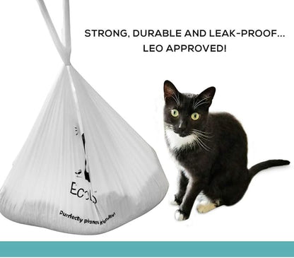 Cat Litter Waste Poop Bags - XL, Thick Pet/Dog Poo Bags with Easy-Tie Handles,10.5 x 18.5 inch, White, EcoLeo