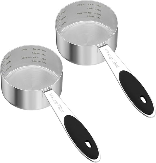 2PCS 1/3CUP(79ml) Dog Cat Food Scoop, Stainless Steel Measuring Cup, Metal Pet Scooper with Inner Precision Scale Measurement