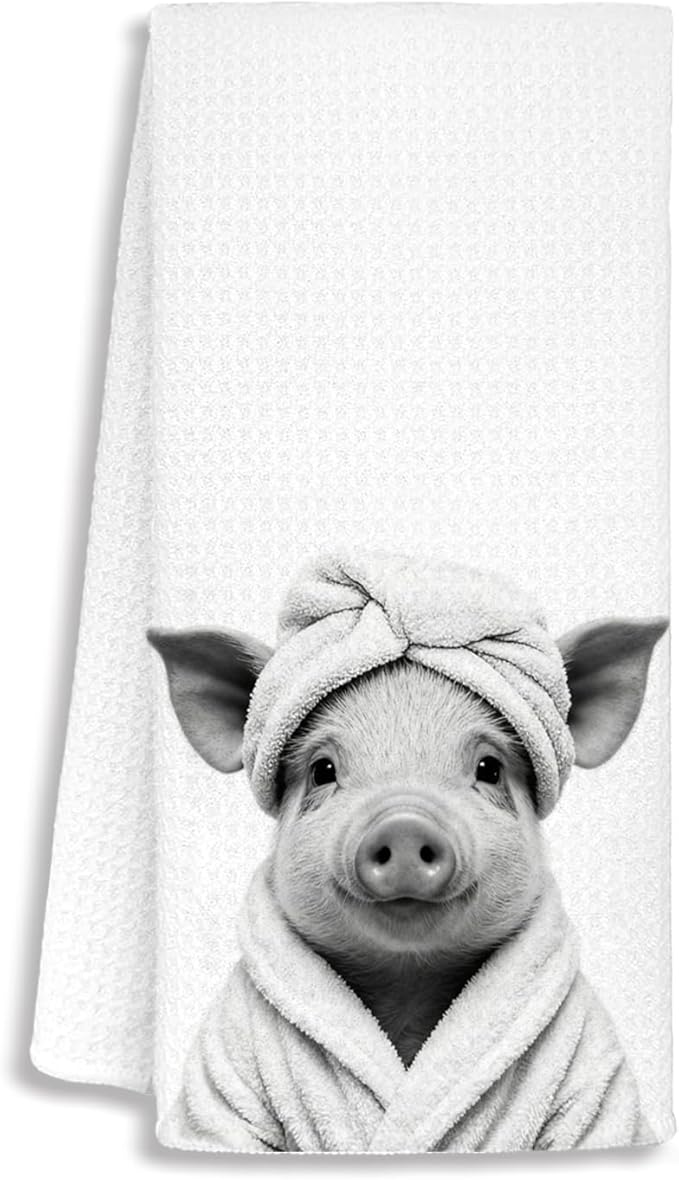 Funny Pig Bathroom Hand Towels, Pig Gifts for Women, Gifts for Animal Lovers, Rustic Farmhouse Farm Animal Decorative Hand Towels for Bathroom Decor, 16x24 Inch