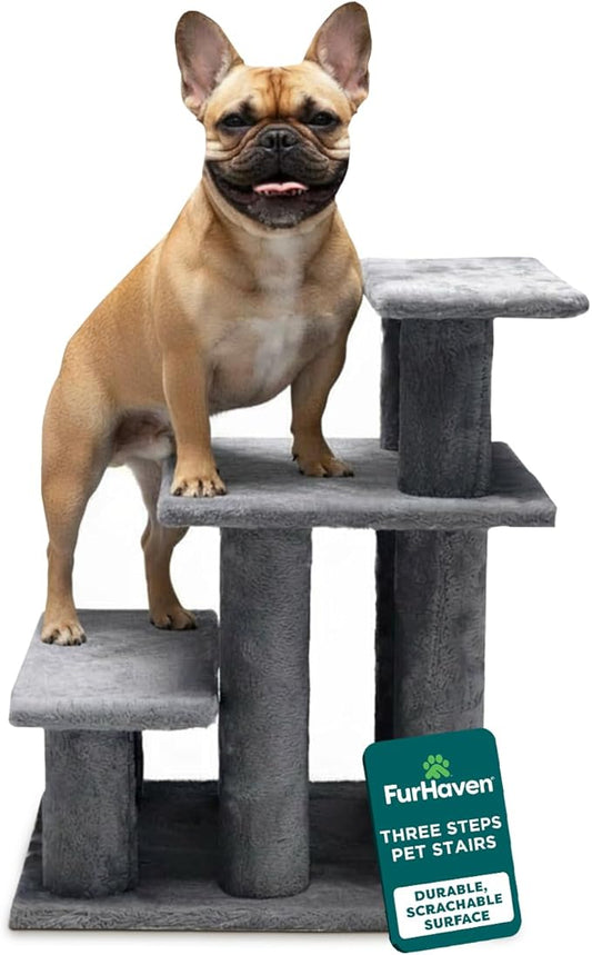 Furhaven Steady Paws Multi-Step Pet Stairs for High Beds & Sofas - Gray, 3-Step