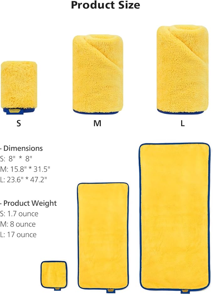 PETHROOM] Portable Pet Towel for Dogs & Cats | Professional Pet Dryer, Super Absorbent & Quick-Drying Dog Dryer | Lightweight, Durable, Ultra-Soft (Small) 8"x 8"