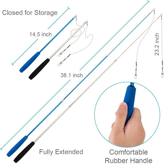 JIARON Cat Toys Feather Toy, 2PCS Retractable Wand and 10PCS Replacement Teaser with Bell Refills, Interactive Catcher and Funny Exercise for Kitten.
