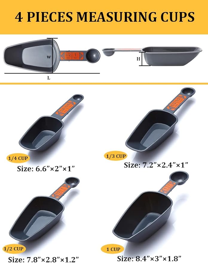 COMTIM Dog Food Scoop - Dog Food Measuring Cup Pet Food Scoop for Dog Cat, (Dog food Scoop Set Includes 1 Cup , 1/2 Cup, 1/3 Cup, 1/4 Cup)