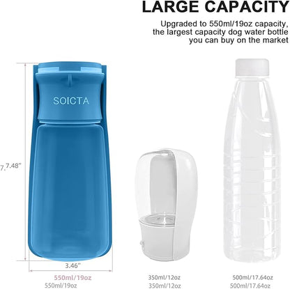 Portable Dog Small Animals Water Bottle for Walking 19 OZ or 12 OZ Pet Water Bottles for Puppy Medium Large Dogs Little Animals Water Dispenser Dog Small Animals Water Bowl (19OZ Dark Blue)