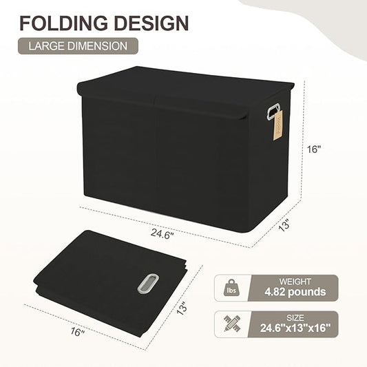 Large Toy Storage Box with Lid, Collapsible Toys Storage Organizer Bins with Dividers and Handles, Storage Chest Bin for Kids, Boys, Girls, Nursery 25"x13" x16" (Black)