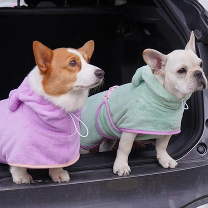 Dog Drying Coat with Hood, Adjustable Soft Wrap Bathrobe with Buckle, Super Absorbent Fast Drying Tower for Small, Medium, Large Dog Cats (Small, Green)