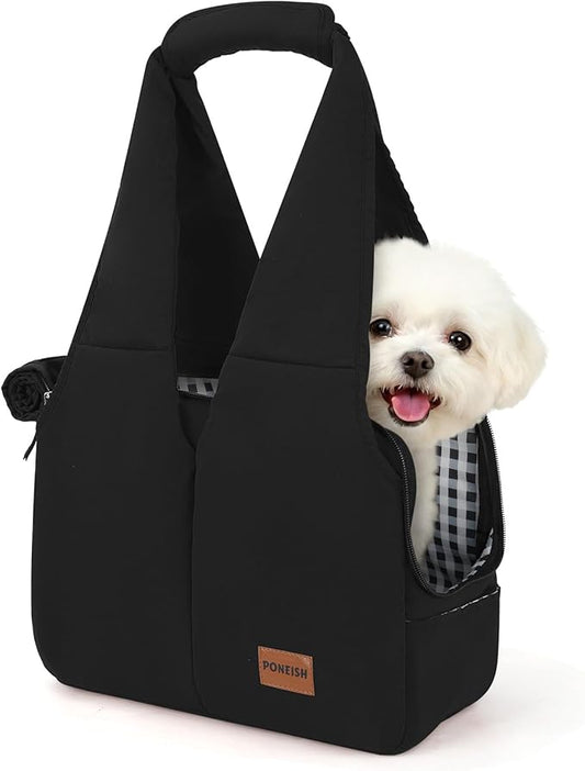 Dog Purse Carrier for Small Dogs and Cats, Soft-Sided Pet Tote Bag with 6 Large Pockets, Collapsible Travel Puppy Carrier, Fits Pets up to 13 lbs (Black, 15.7" L x 8" W x 11.8" H)