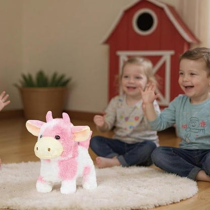Easfan Walking Pink Cow Interactive Electronic Pet Plush Toy with Sounds and Movements Hopping Moving Educational Plush Toy Easter Birthday Gifts for Kids Girls, 7'',Pink