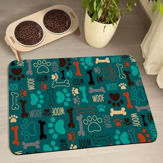 Dog Food Mats for Floors Waterproof, Dog Cat Water Bowl Mats Pet Feeding Absorbent Mat Dog Cat Pet Placemats for Food and Water Green 16 * 24 inch