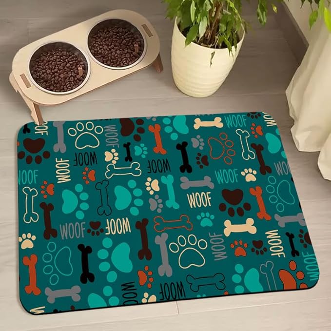Dog Food and Water Bowl Mats - Waterproof, Absorbent Pet Feeding Placemats for Floors - Green 24 * 32 Inch