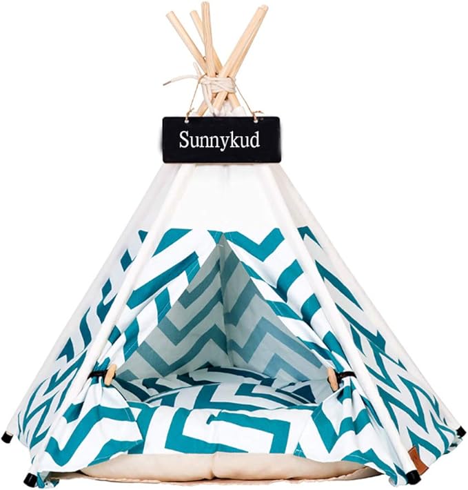 Cat Teepee Tent 16" x 20", Washable Small Dog Teepee Tent, Indoor House Non Slip Reusable Thicked Soft Comfort Cotton Cushion Bedding for Small Dogs Cat Rabbit Hamster Chinchillas Rat, Green