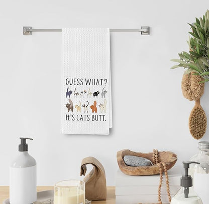 Guess What? It's Cat Butt Funny Dish Towel for Kitchen, Cute Tea Hand Towel, Decorative Bathroom Towel, Cat Lovers Gift 16x24 Inch