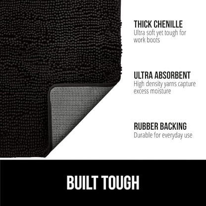 GORILLA GRIP SoakSTOPPER Dog Door Mat, 70x24 Machine Washable Rug Absorbent Doormat Captures Moisture Mud Dirt, Quick Dry Soft Chenille Entryway Rugs Indoor Entrance Mats for Dog Paws, Black