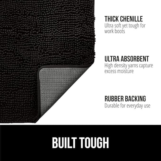 GORILLA GRIP SoakSTOPPER Dog Door Mat, 30x20 Machine Washable Rug Absorbent Doormat Captures Moisture Mud Dirt, Quick Dry Soft Chenille Entryway Rugs Indoor Entrance Mats for Dog Paws, Black