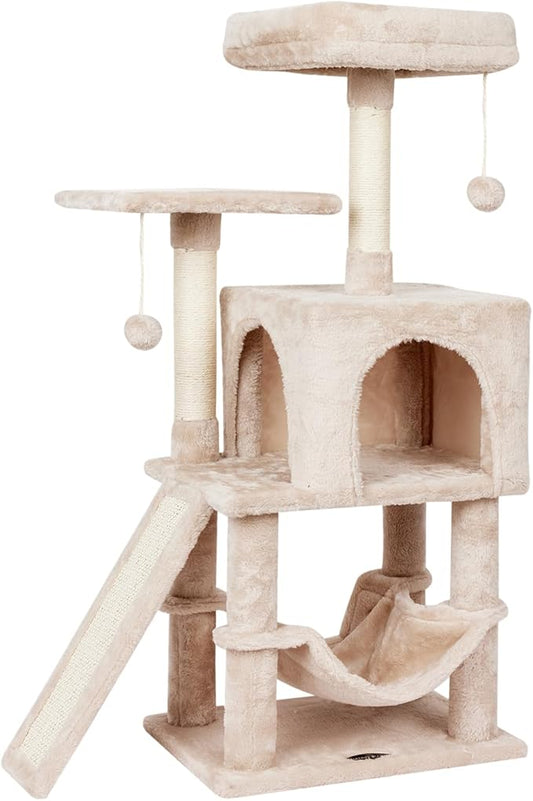 MIAO PAW Cute Cat Tree Tower for Indoor Cat Tower with Scratching Post Modern Activity House Hammock Hanging Ball Condo with Board Beige