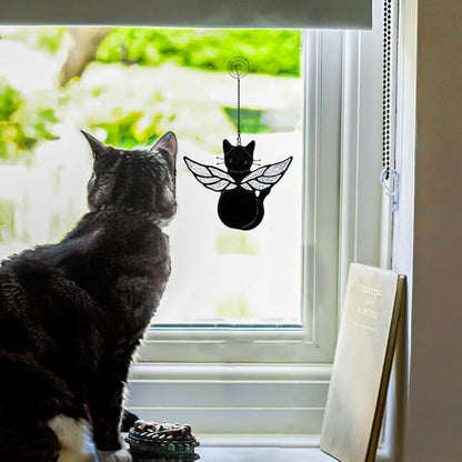 Black Angel Cat Memorial Gifts for Cat Lover,Stained Glass Window Hanging,Angel Wing Black Cats Suncatcher Decor,Cats Death Sympathy Gifts for Women,Daughter,Mothers Day,Christmas