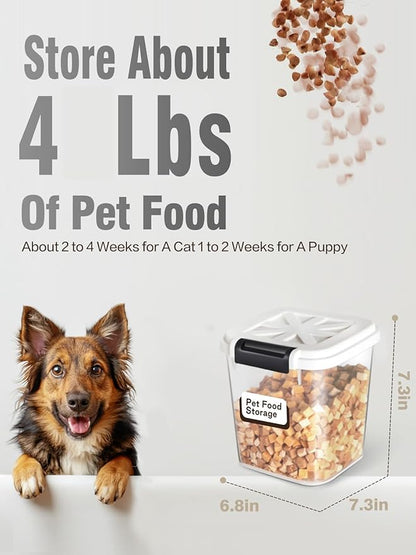 LivLab Mker Pet Food Storage Container, 5 lbs Dog Cat Treat Storage Bin with Lid, Dry Food Storage for Dog Treats, Cat Food, Cereal, Rice, Birds (4 lbs) - White