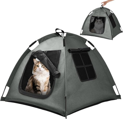 Portable Pet Tent with Full-Enclosure Zippered Mesh Door, Indoor & Outdoor Cat House for Safety & Ventilation, Cozy Nest for Cats, Puppies & Small Animals (Grey)