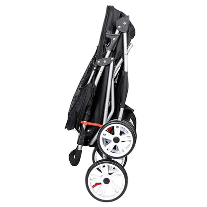 4 Wheels Foldable Pet Dog Cat Jogger Stroller Travel Carrier Strolling Cart w/Waterproof Cover Storage Basket Cup Holder & Removable Liner for Medium Small Cat Dog, Black