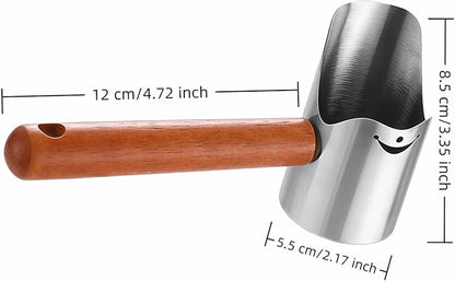 Multi-Pet Food Scoop, Pet Food Measuring Scoop with Wooden Handle,Carbon Steel with Ergonomic Wood Handle, for Dry Food & Treats, Accurate Portion Control for Dog Cat Bird Rabbit. (Grey, Small)