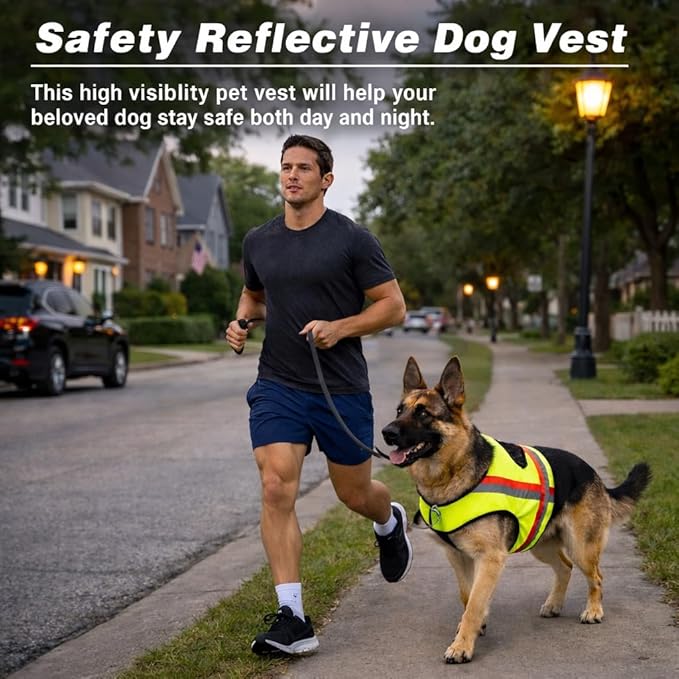 Miyake Reflective Dog Vest, High Visibility Dog Safety Vest for Night Walking, Dog Hunting Vest for Outdoor, Hi-Vis Fluorescent Yellow