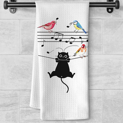 Cat Kitchen Towels - Quick-Dry Kitchen Hand Towels Decorative Art, Decorative Dish Towel for Whimsical Pet Moms | Melodic Mischief Hand Cloth & Humorous Home Accent, Playful Encounter Cat Lady Gifts