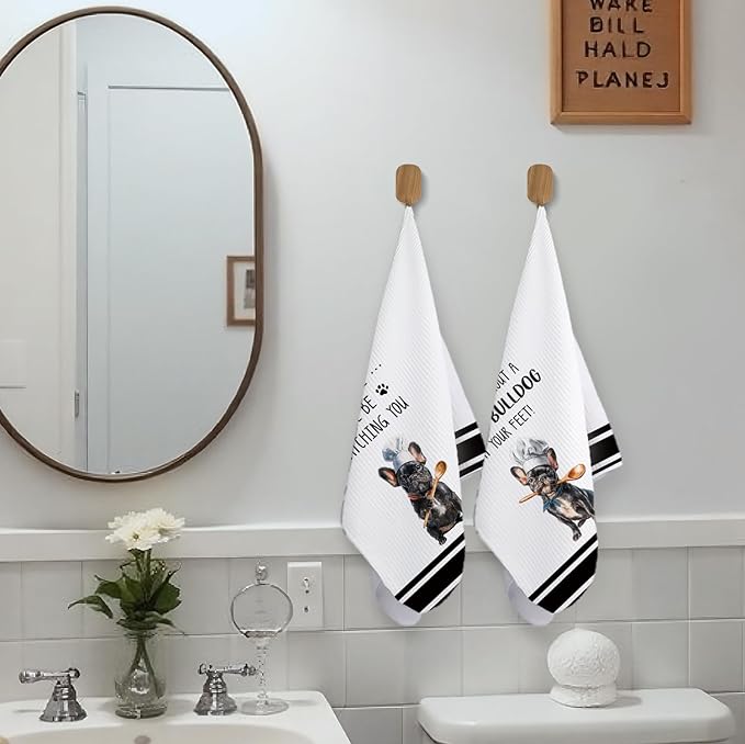 Funny Chef French Bulldog Kitchen Towels, French Bulldog Gifts for Women Dish Tea Towels, Frenchie Mom Gifts Decorative Hand Towels for Kitchen for Home Kitchen Shelf Counter,16x24 Set of 2