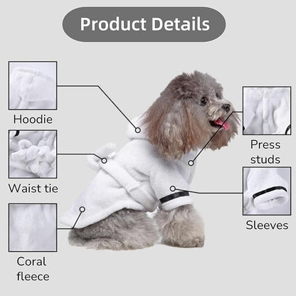 Petyoung Pet Bathrobe Dog Thickened Hooded Bathrobe Quick Drying and Super Absorbent Dog Bath Towel Soft Pet for Puppy Small Dogs Cats(White/S)