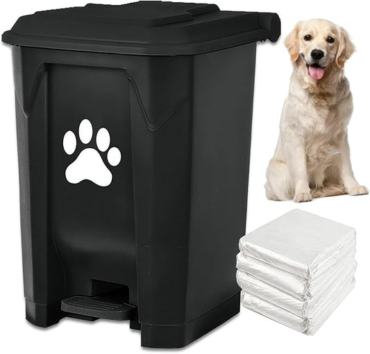 tebiete Dog Poop Trash Can Outdoors Pet Waste Station with Lid Dog Waste Disposal Container with Removable Inner Bin Bucket Hands-Free Pedal Garden Yard Home with Waste Bags, Black