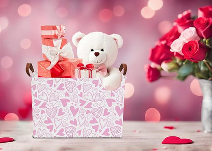 Rectangular Pink Basket Empty, Fabric Storage Basket with Handles, Books Box,Lovely Storage Bin,Room Decor,Gift Basket for Girls(Pink Heart)