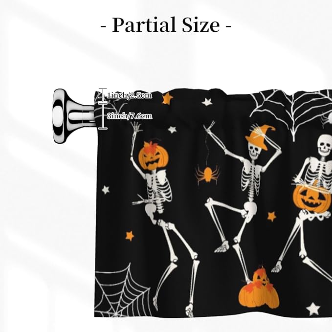 Halloween Skeleton Curtain Valance Short Rod Pocket Window Treatment for Living Room Bedroom Kitchen Bathroom 1 Panel 54" W x 18" L