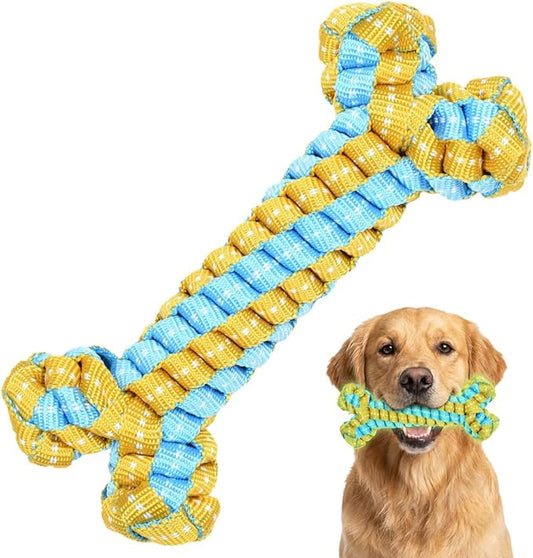 Knot Rope Dog Bone Toy - Glow in The Dark Interactive Dog Chew Toy, Pet Teeth Cleaning Dental Toy for Small, Medium, and Large Dogs - Durable Material, 8.6 inches