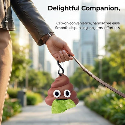 Dog Poop Bag Holder for Leash, Cute Poop Shape Design, Sturdy Dispenser Includes 1 Roll 15 Waste Bags