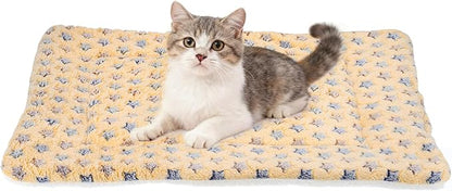 Dog Cat Bed Mat, Soft Coral Fleece Pet Cushion Pad with Cute Star Print, Warm Washable Pet Bed 23x18 Inches, (Coffee), Intended for Medium Small Dog Cat