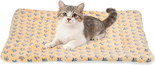 Dog Cat Bed Mat, Soft Coral Fleece Pet Cushion Pad with Cute Star Print, Warm Washable Pet Bed 23x18 Inches, (Coffee), Intended for Medium Small Dog Cat