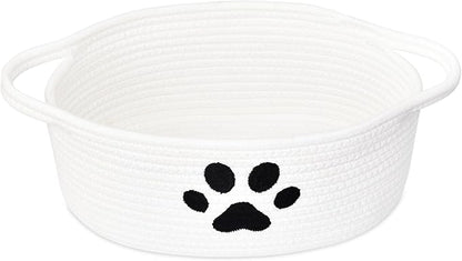 Small Woven Basket with Handle, Cute Dog Paw Baskets for Gifts Empty, Decorative Rope Woven Storage Dog Toy Basket, Nursery Baskets for Baby Shower, 12" x 8" x 5"
