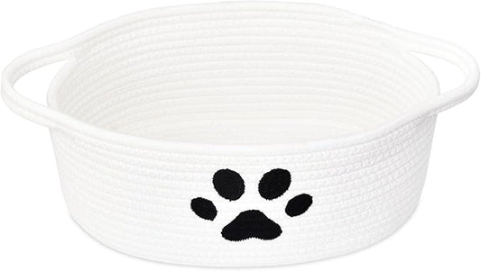 Small Woven Basket with Handle, Cute Dog Paw Baskets for Gifts Empty, Decorative Rope Woven Storage Dog Toy Basket, Nursery Baskets for Baby Shower, 12" x 8" x 5"