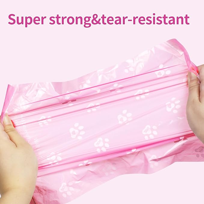 Toplive Dog Poop Waste Bags Set with Dispenser and Leash Clip, Leak-Proof Waste Bags for Outdoor Puppy Walking Cleanup, Poop Bags for Dog Doggy Cat Pet Replacement 18 Rolls (270 Bags), Pink