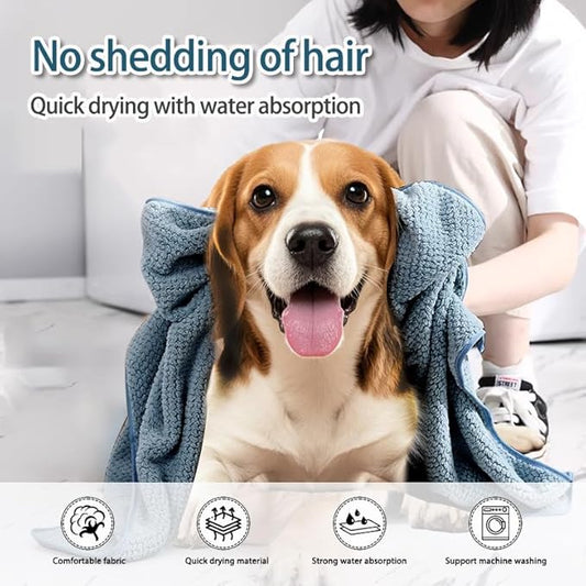 Microfiber Dog Towels - 40x24 Inch, Super Absorbent & Quick - Drying, Soft Pet Grooming Towel for Small & Medium Dogs & Cats, Blue