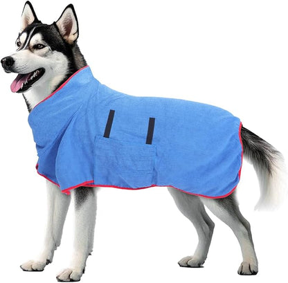 Dog Bathrobe Towel Drying Coat, Super Absorbent Microfiber Pet Quick Drying Bath Robes, Warm Soft Pet Coat for After Bath Shower Swim Wet Walk, Adjustable Cloth for Small Middle Large Dogs (Blue, L)